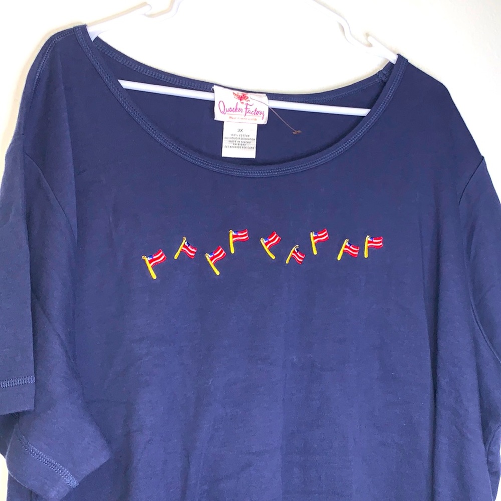 Quacker factory navy blue embroidered USA flags Tshirt, size 3X 100% cotton